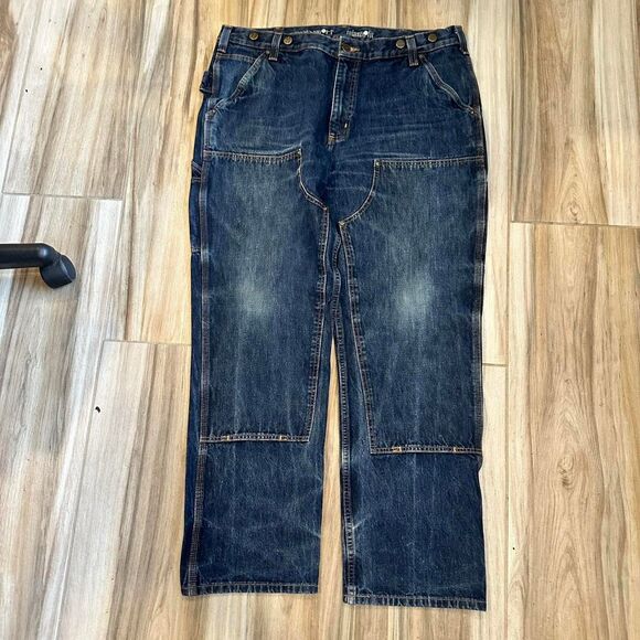 Dark Wash Carhartt relaxed fit denim double knee carpenter jeans - Picture 1 of 3